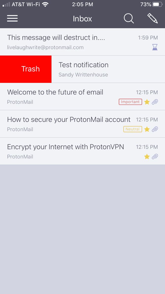 ProtonMail swipe right on iOS