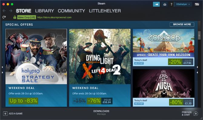 Steam store on macOS showing video games on sale