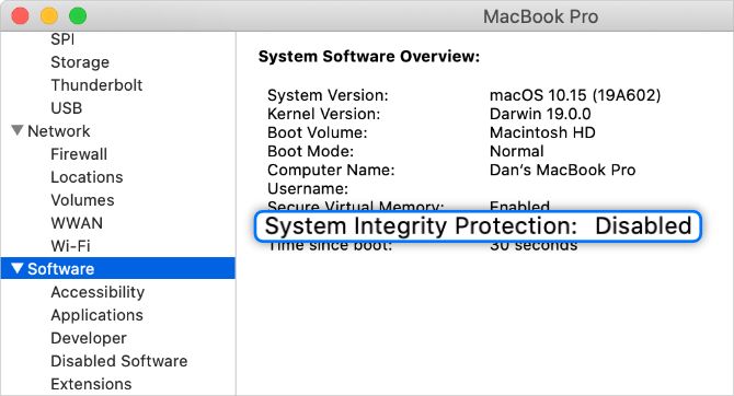System Integrity Protection Disabled in Mac System Report