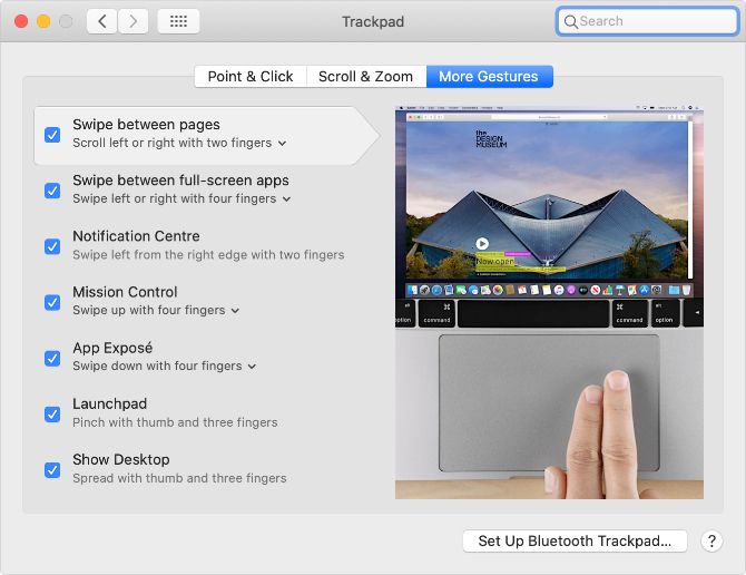 Trackpad gestures in macOS System Preferences