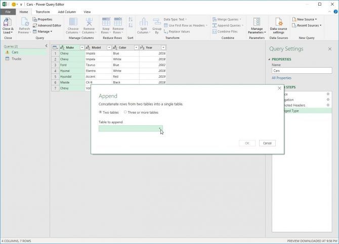 Appending Data Sets in Power Query for Excel