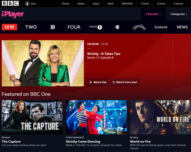Screenshot of BBC iPlayer