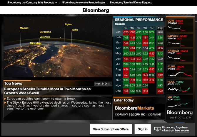 Screenshot of Bloomberg Channel