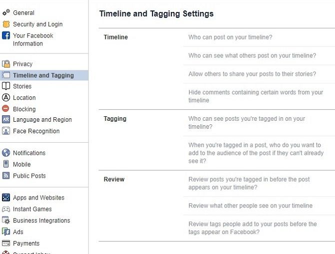 facebook timeline settings