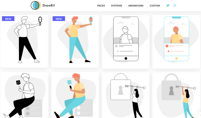 Drawkit has 54 free and royalty-free illustrations in two styles