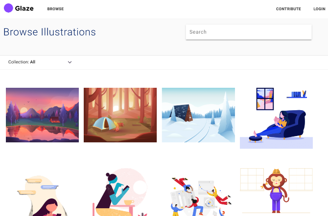 Glaze offers a large library of free, low-resolution illustrations