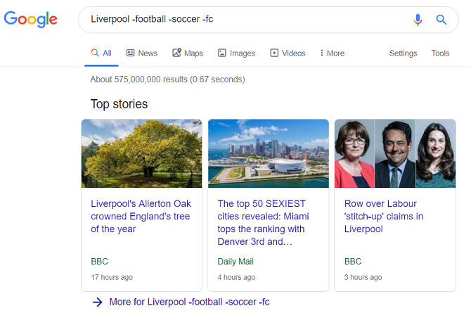 exclude words to help google search