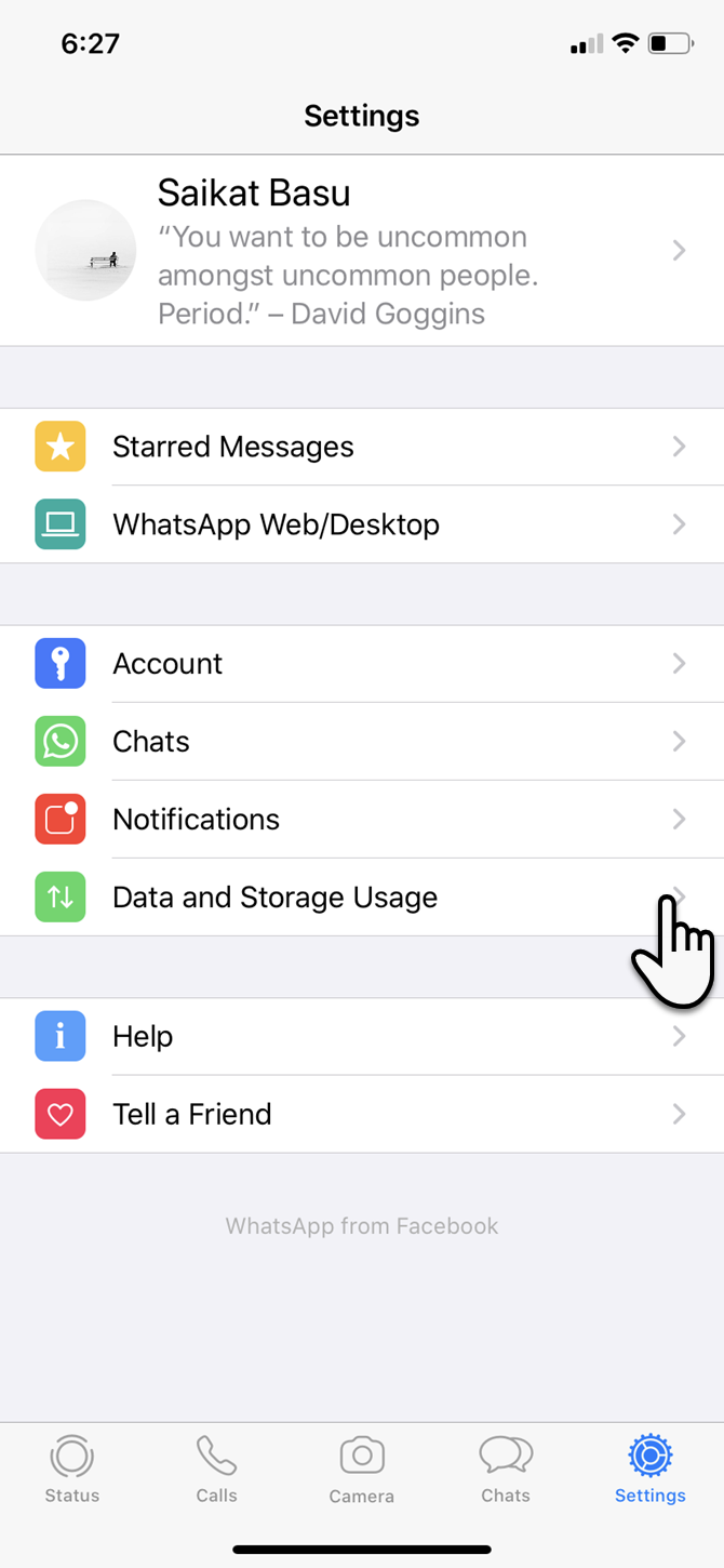 تنظیمات ذخیره سازی داده WhatsApp