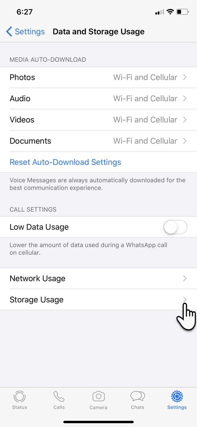 تنظیمات ذخیره سازی داده WhatsApp