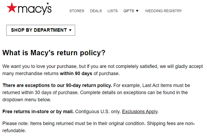 macy's return policy without receipt