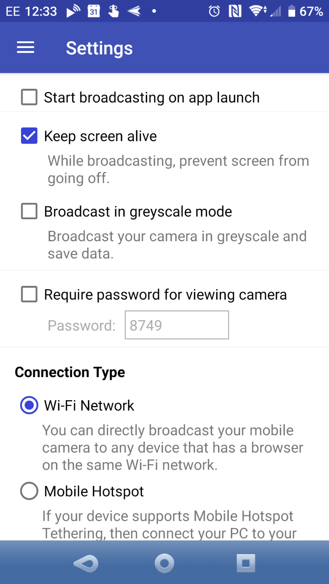 Set options in the IP Webcam app
