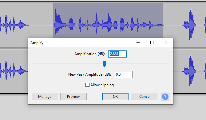 Use the Amplify tool to fix vocal tracks in Audacity