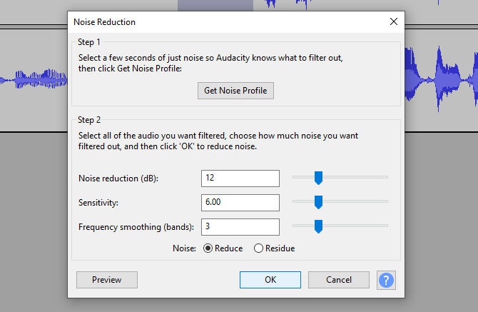 Use noise reduction to enhance Audacity audio