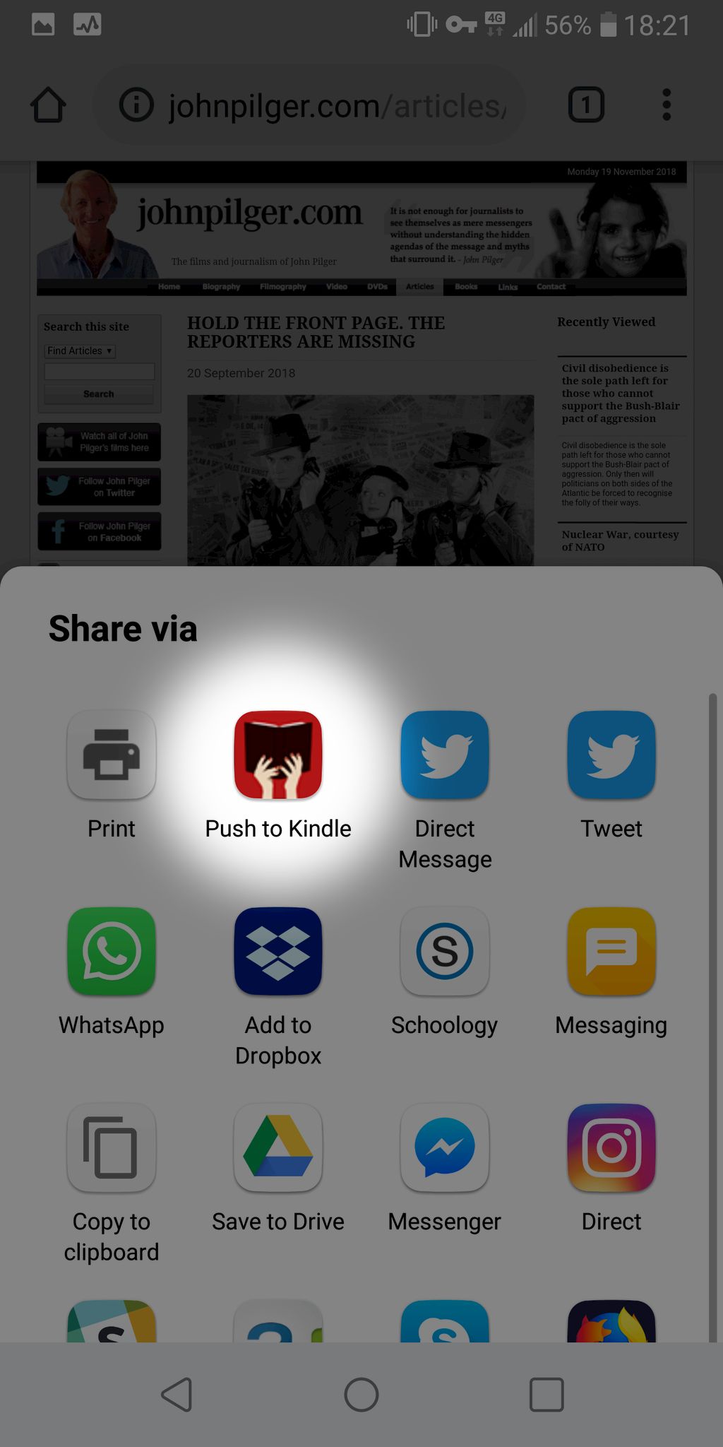 Send articles from phone to Kindle with Push to Kindle