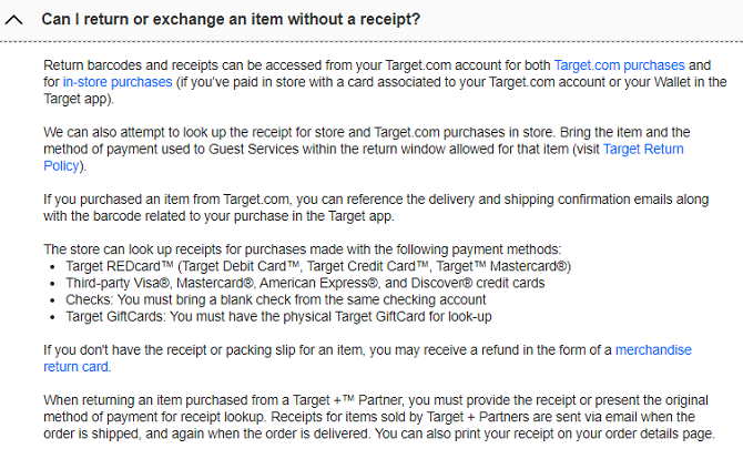 target returns no receipt