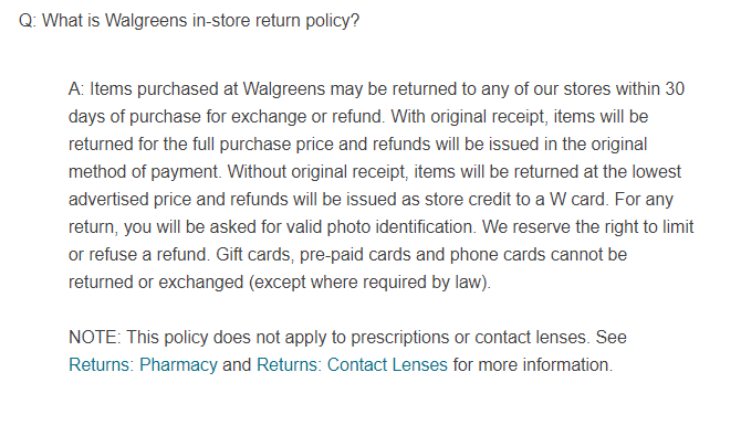 walgreens return without receipt