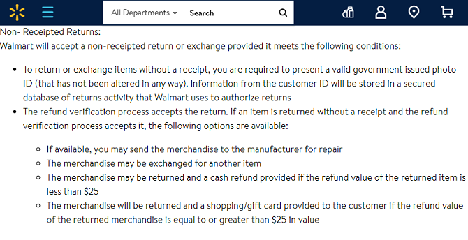 Walmart Return Policy Without Receipt
