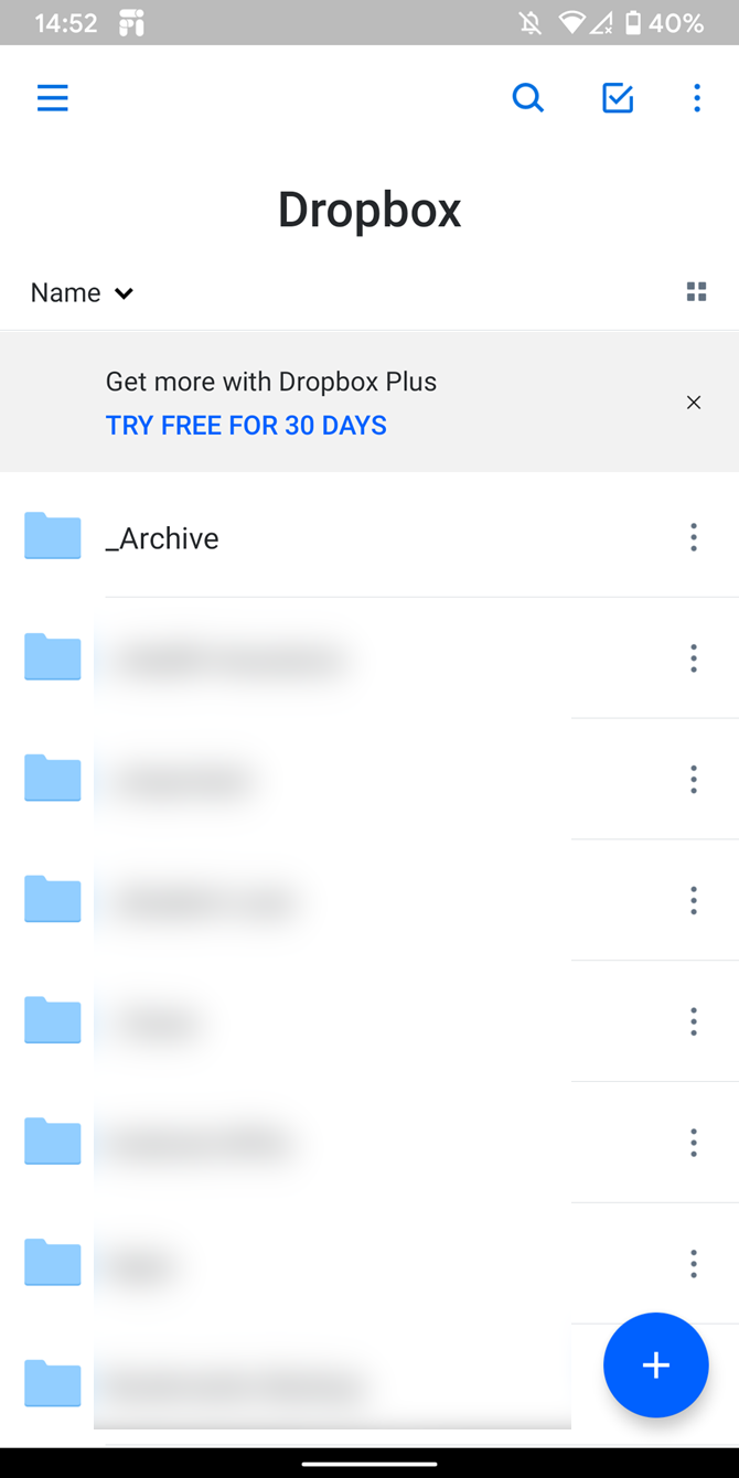 Dropbox Android Files List