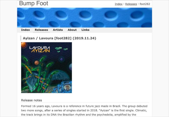 Bump Foot latest release page with Creative Commons music