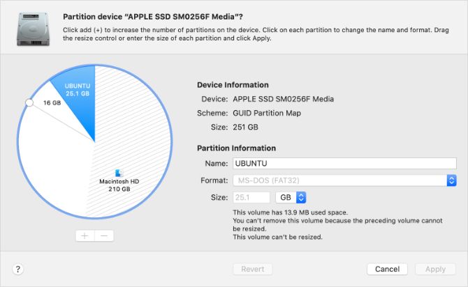 how much room to install linux on mac