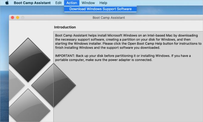 Download Windows Support Software option from Boot Camp menu bar