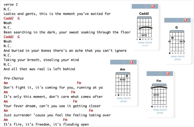 E-Chords page showing The Greatest Show Guitar Chords