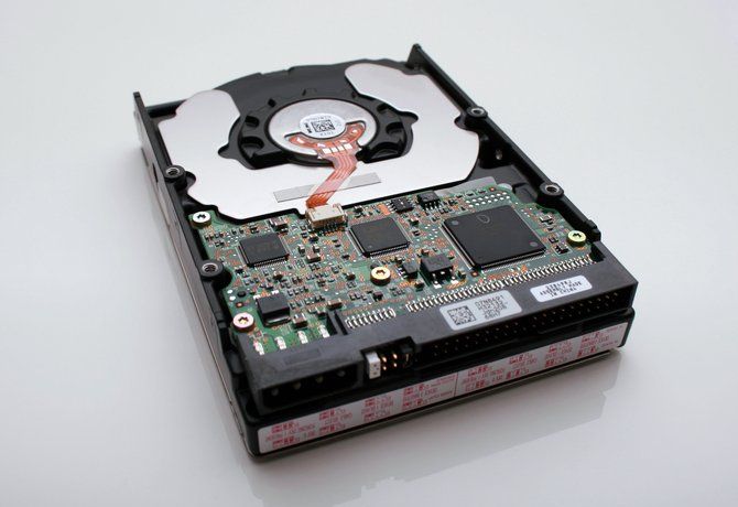 An open and exposed hard drive