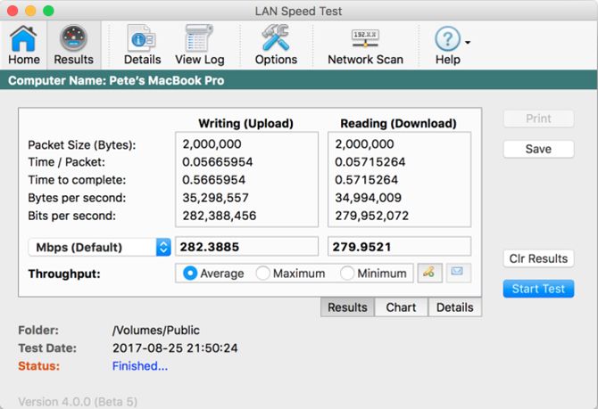 A screenshot of the default result view for the LAN speed test
