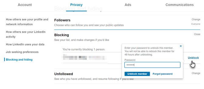 Unblock a member from LinkedIn's Blocked List
