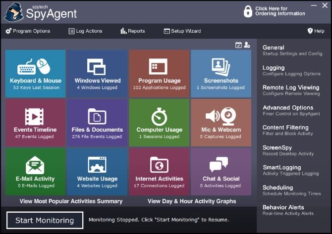 A screenshot of the SpyAgent software