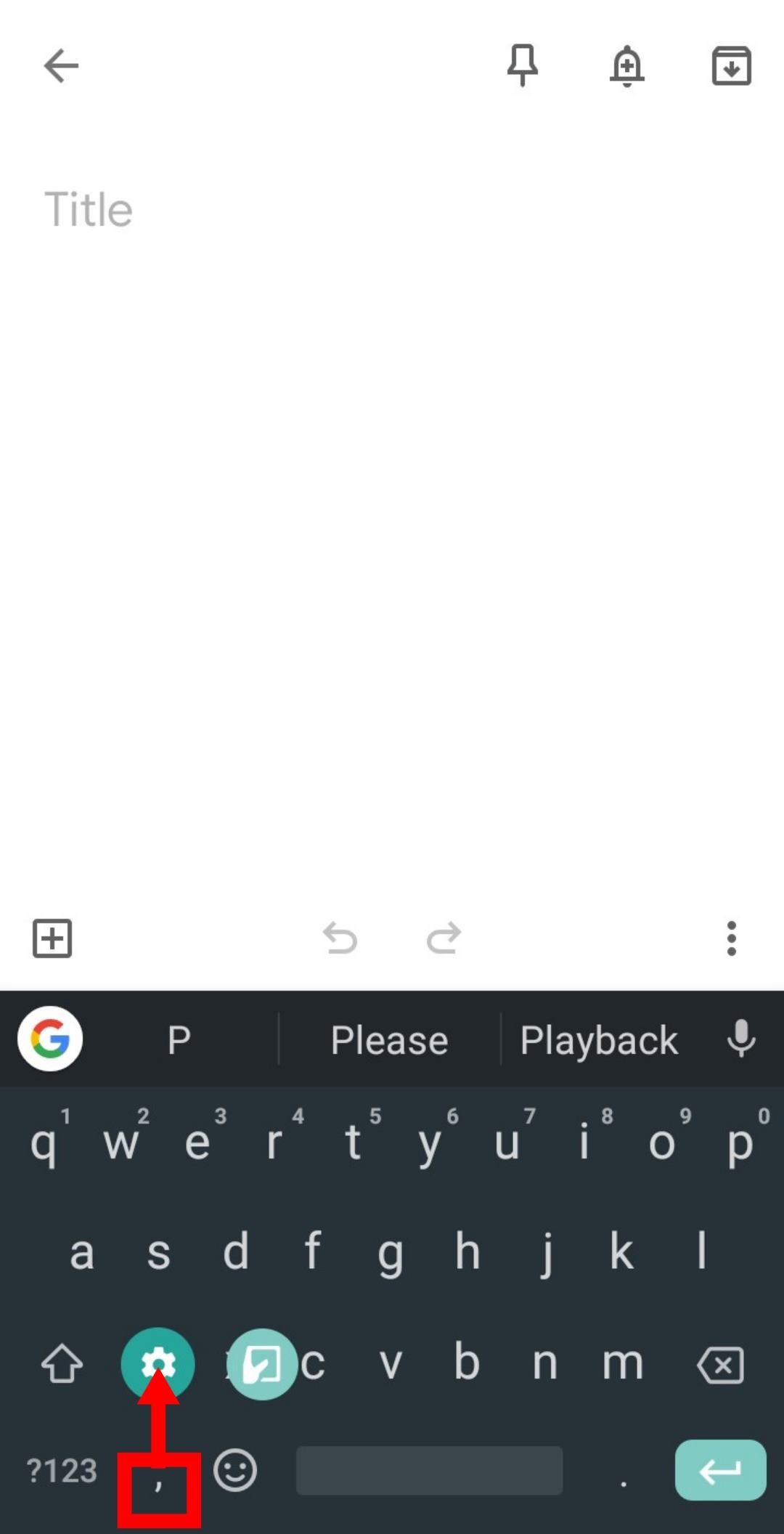 Selecting the cog icon on the Google Keyboard