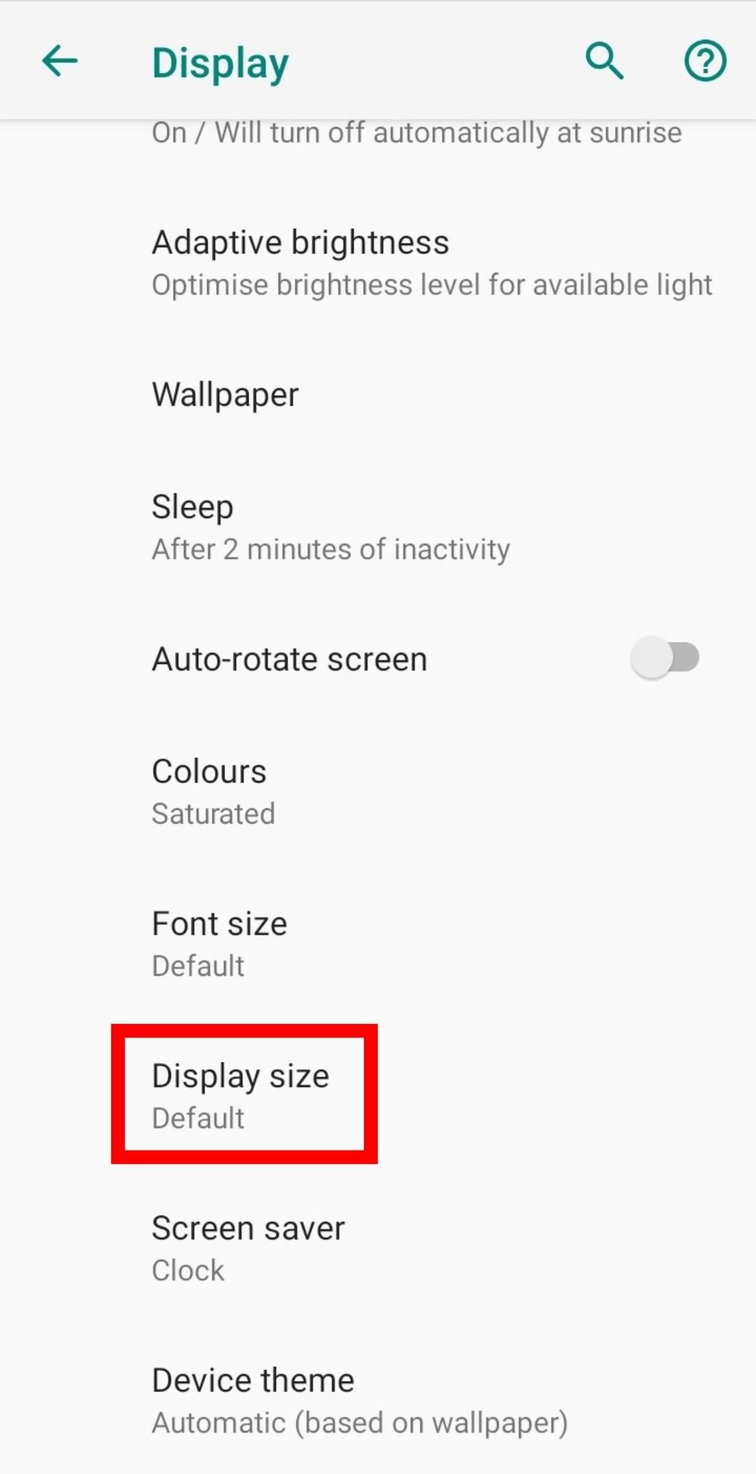 The displaysize setting in Android