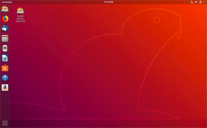 Desktop Ubuntu menampilkan gambar disk Instal Ubuntu