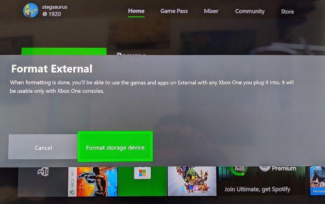 reformatting external hard drive from xbox one to pc