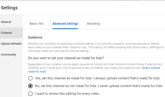 YouTube Audience Setting