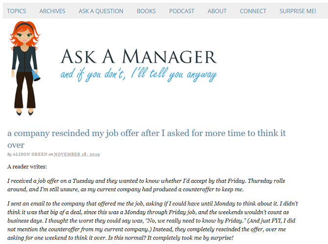 ask a manager free advice