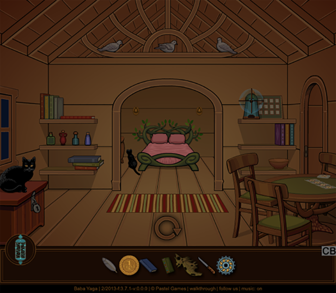 A screenshot of Baba Yaga's main room and inventory system
