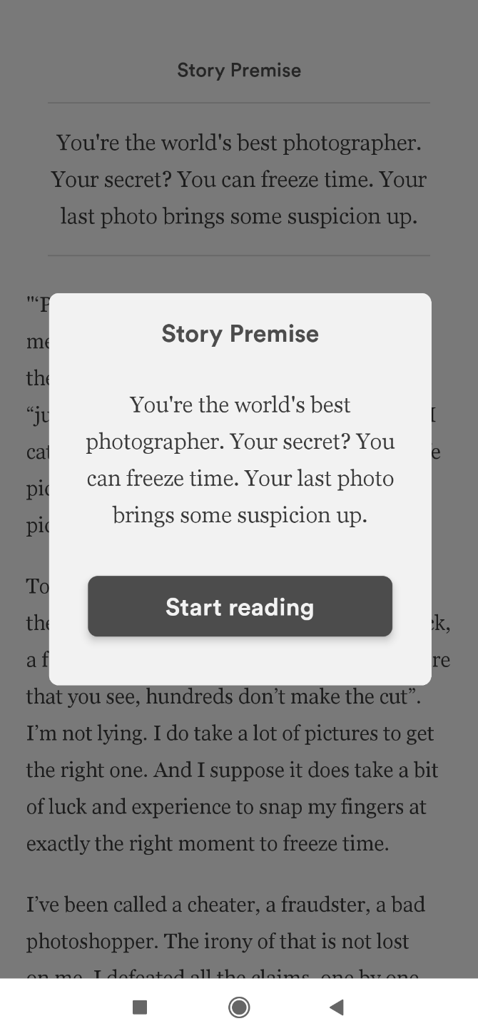 Shortly tells you the premise from r/writingprompts and gives you a story based on how much time you have to read