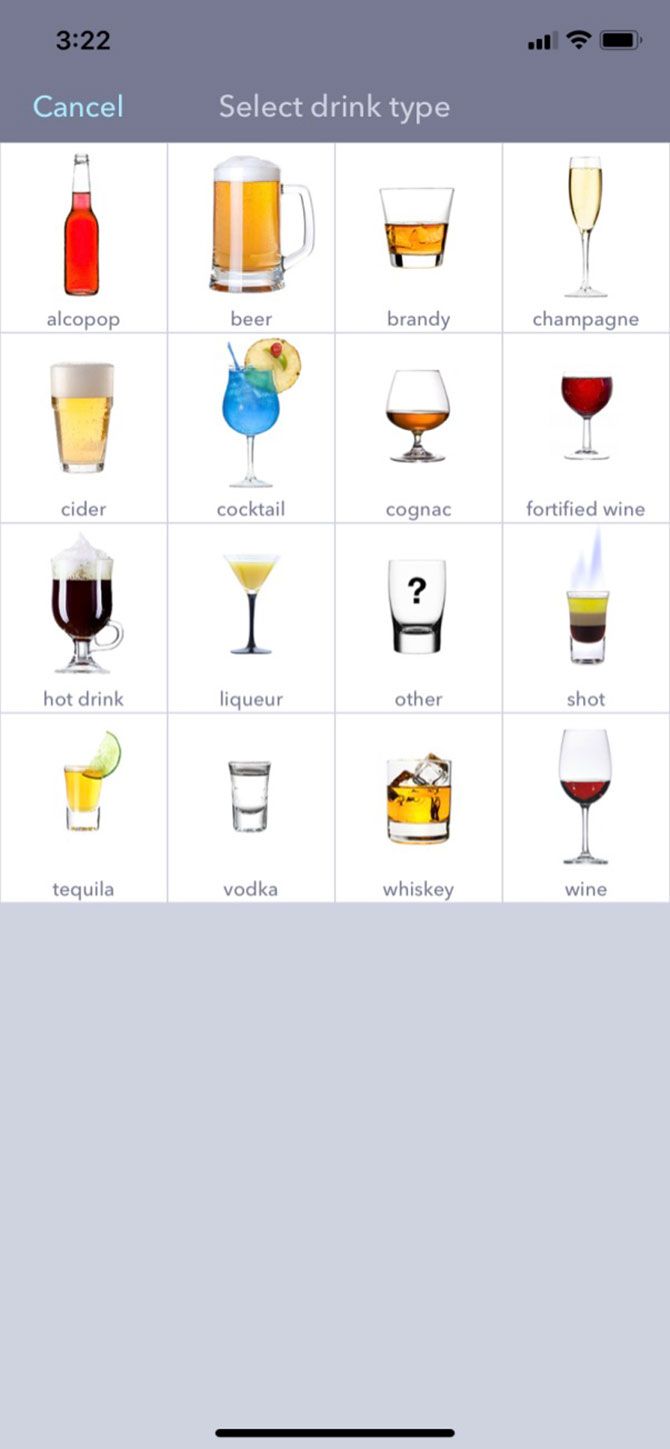 DrinkControl App Select Drink