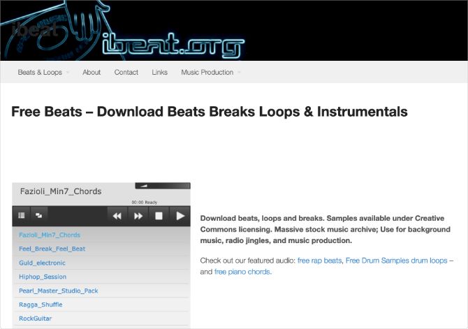 iBeat home page showing sample of free beats