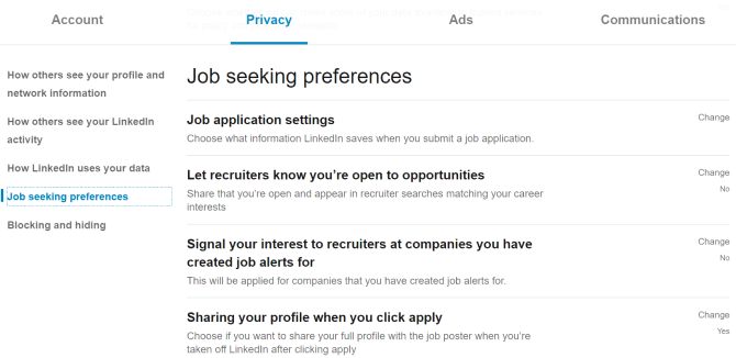 LinkedIn Job Preference Settings