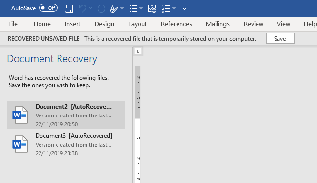microsoft office 2019 document recovery
