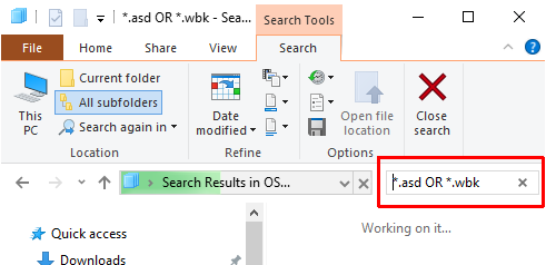 microsoft office draft file extension search options