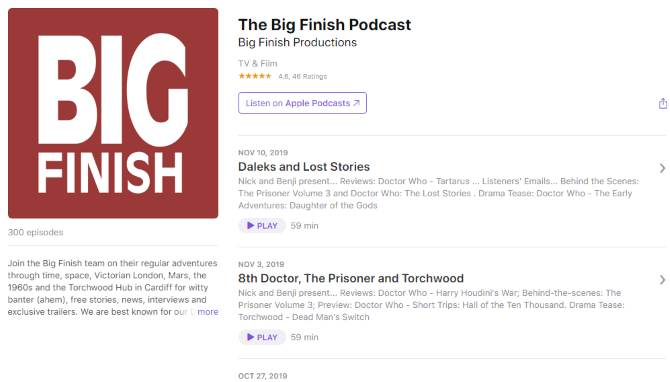 Big Finish produces a popular Doctor Who podcast
