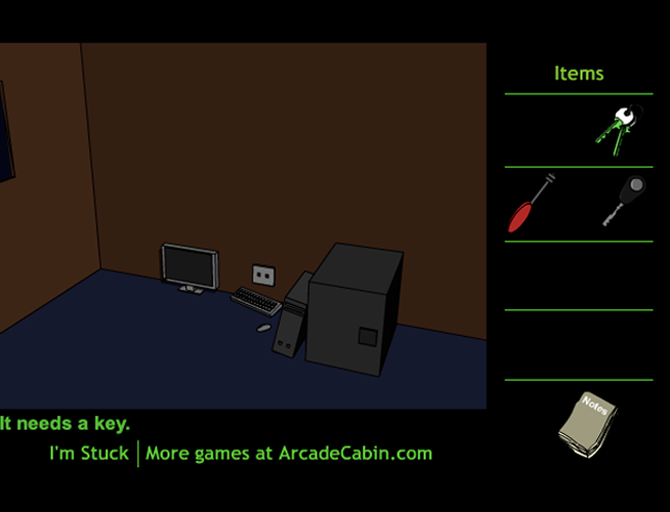 A screenshot of Murder Room's locked room and inventory