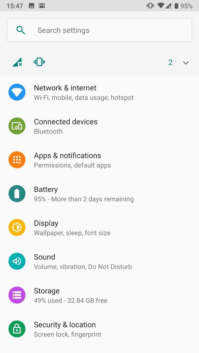 pure android settings menu