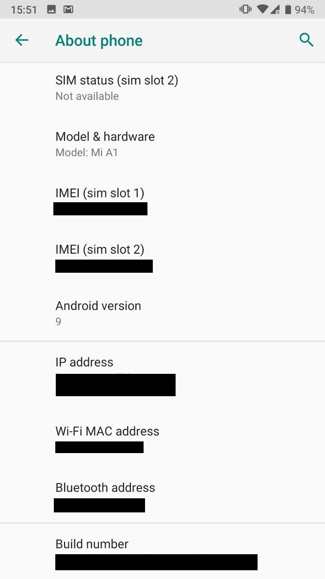 stock android device information about phone