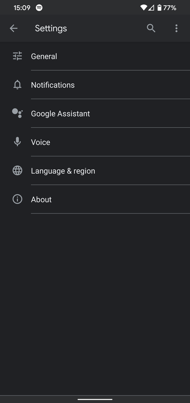 Google Android Search Settings