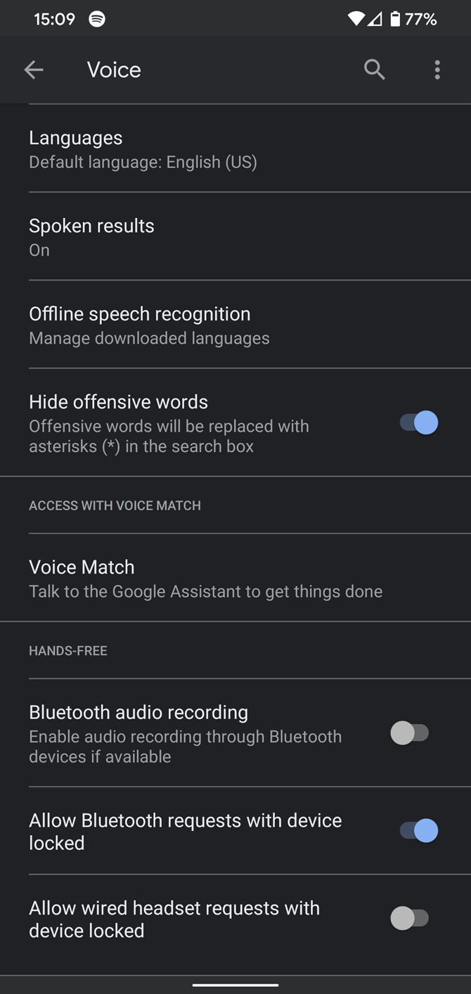 Google Android Voice Options