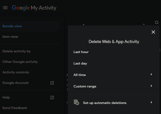 Google Delete Activity By